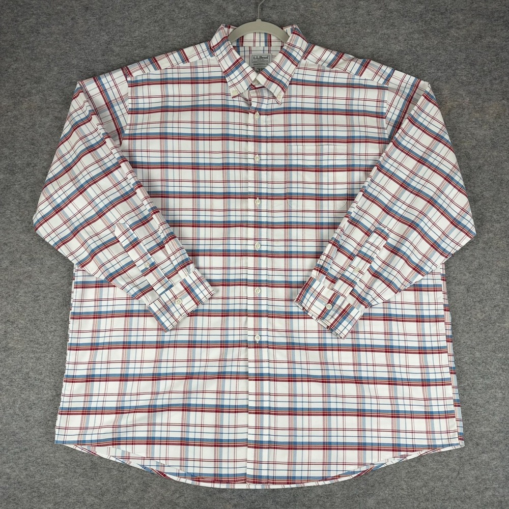 LL Bean Traditional Fit Plaid Dress Shirt Long Sleeve Cotton Mens 18 34